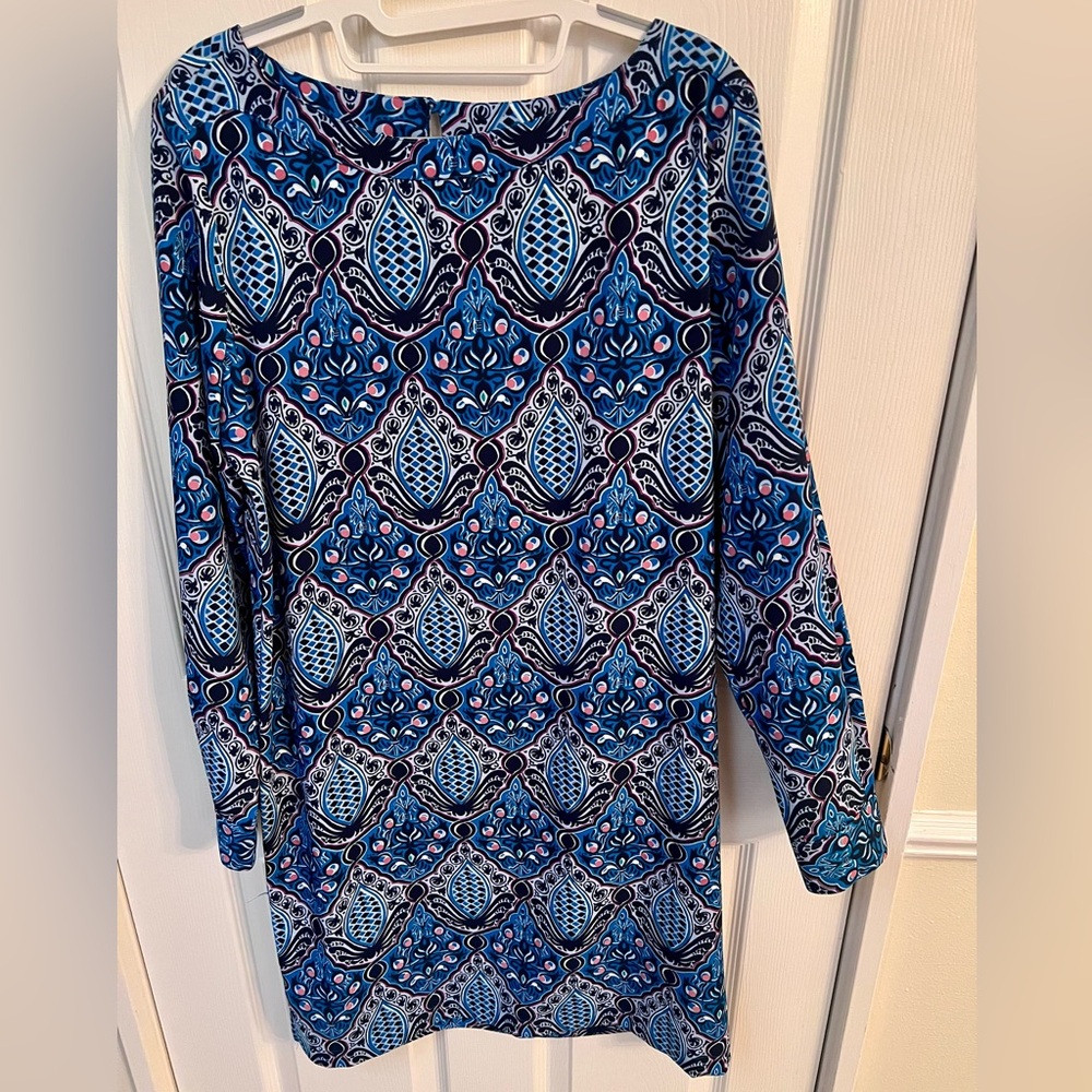 LOFT Blue and Pink Long Sleeve Dress